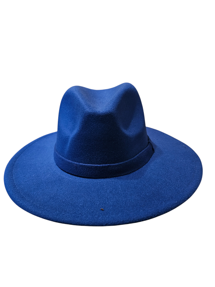 Men Blue Wide Brim Fedora Hat