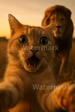 Digital Image Picture Photo Wallpaper Printable Playful Cat Lion Safari Scene