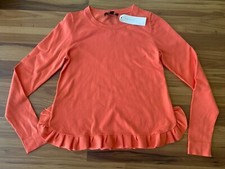 Ann Taylor Sweater Ruffle Hem X-Small Peach Orange Stretchy Rib Knit Long Sleeve