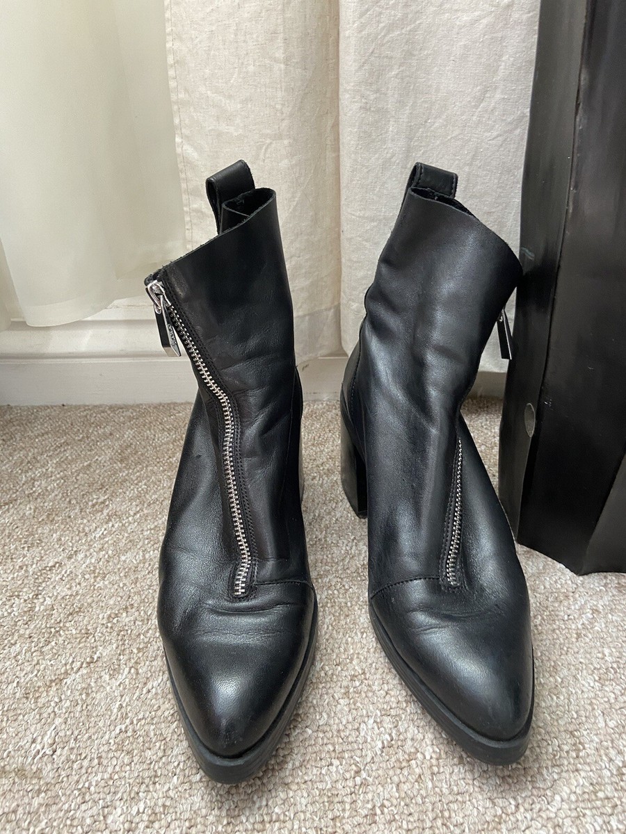 Zara Women's Boots Black Front Zip 100% Soft Leather EU 38 UK