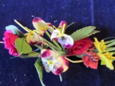 Vtg Millinery Flower Collection Deep Red Yellow 1-1 1/2" w/Velvet Pansy H4744