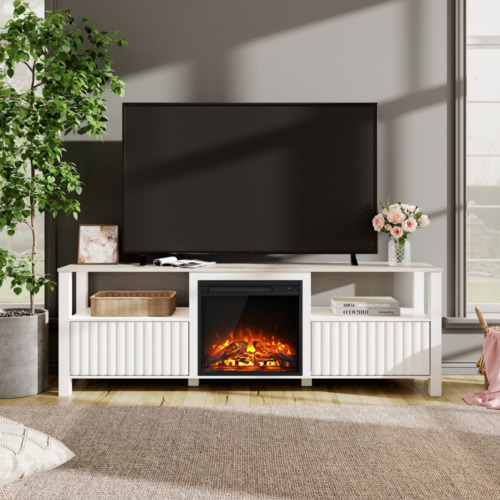Fireplace TV Stand for Tv´S up to 75 Inch White LED Entertainment Center for 80