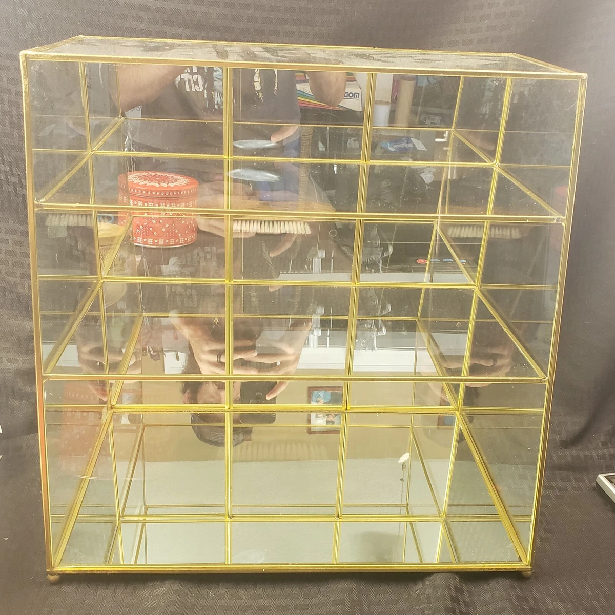 Vintage Brass Glass Curio Large 16