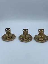 3 Brass Kiddush Cups with Saucers Filigree Design