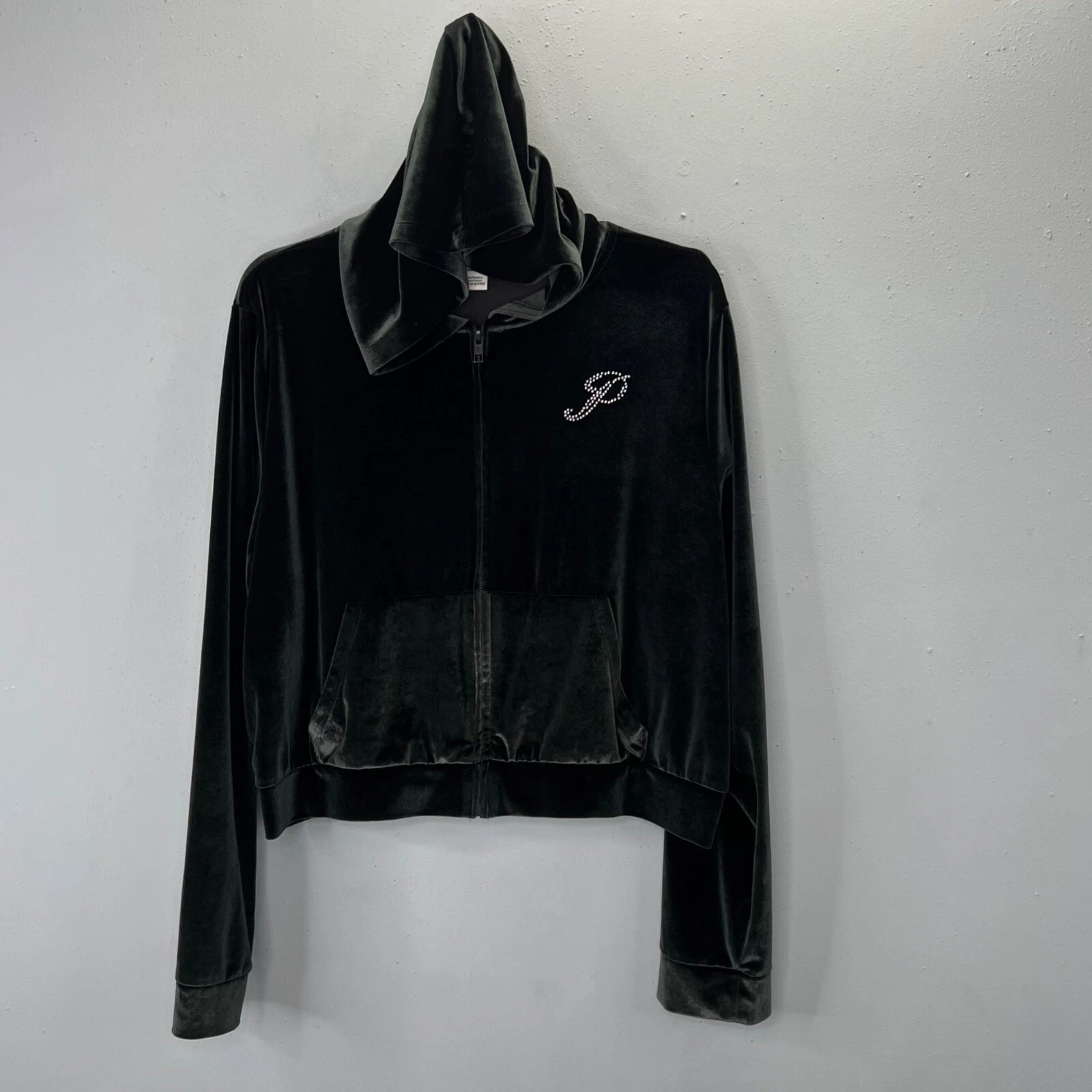 UNDERCOVER Victorias Secret giacca tuta con cappuccio in velluto rosa XXL nero strass Y2K