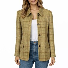 Vtg 90s LANDS' END Wool Jacket Blazer sz 10 Green Plaid Preppy Workwear Academia