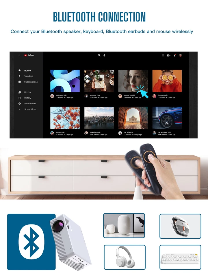 Mini 4K WiFi Bluetooth LED Projektor Heimkino Beamer 1080P Halterung Android DE - Bild 4 von 4