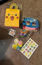 NEW 100 PC SET OF Pokemon Party Supplies Party Favors Gift Bags,pins,masks,etc..