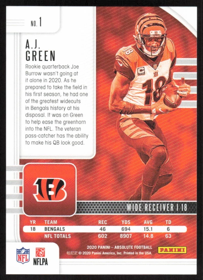 2020 Panini Absolute Spectrum Gold #1 A.J. Green /10 Cincinnati Bengals - Image 2 of 2