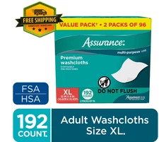 Assurance Premium XL Adult Washcloths, Disposable and Pre-Moistened (192 Count)