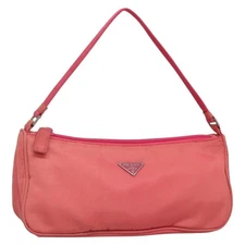 PRADA Accessory Pouch Nylon Pink Silver Auth 136404