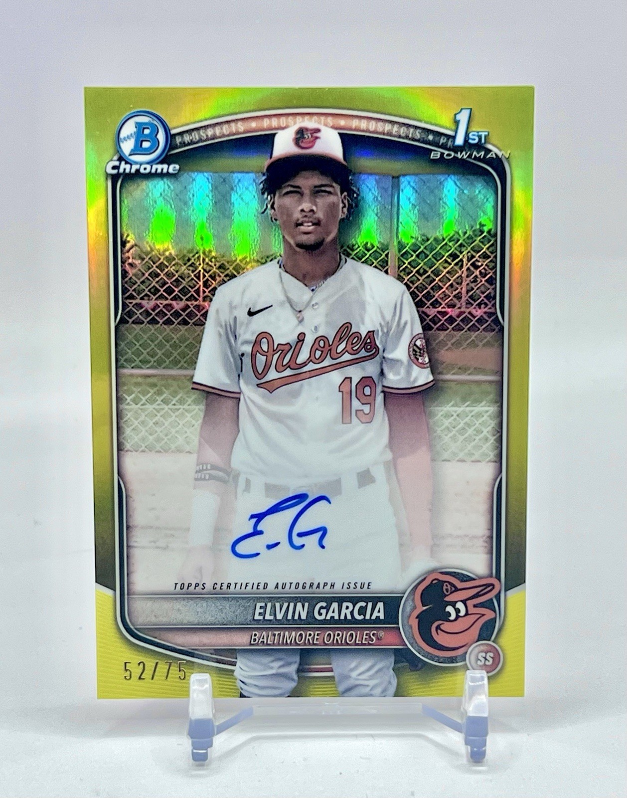 2025 Bowman Chrome Elvin Garcia Yellow Refractor /75 Auto Orioles Bowman 1st
