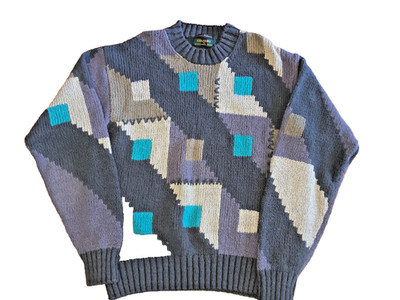 Men's Colorful Geometric Sweater by Alexander Julian Hand Intarsia L.(52''C30''L)