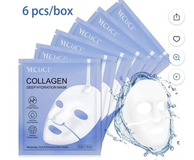 Collagen Face Mask - Overnight Hydrating Sheet Mask, Hydrogel Deep Wrapping Mask