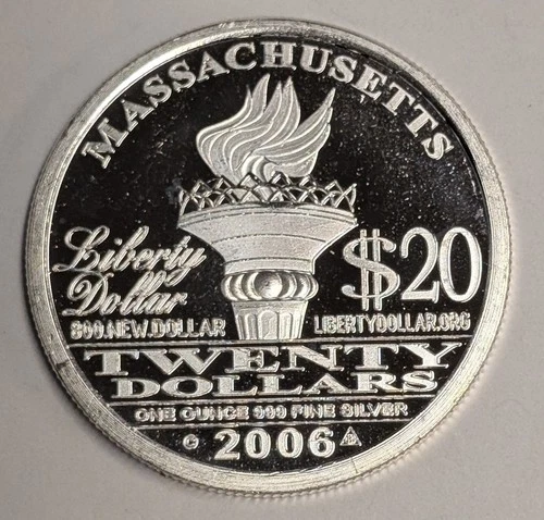 2006 $20 1 oz Massachusetts ~ Norfed Liberty ~ .999 Fine Silver Scarce Round