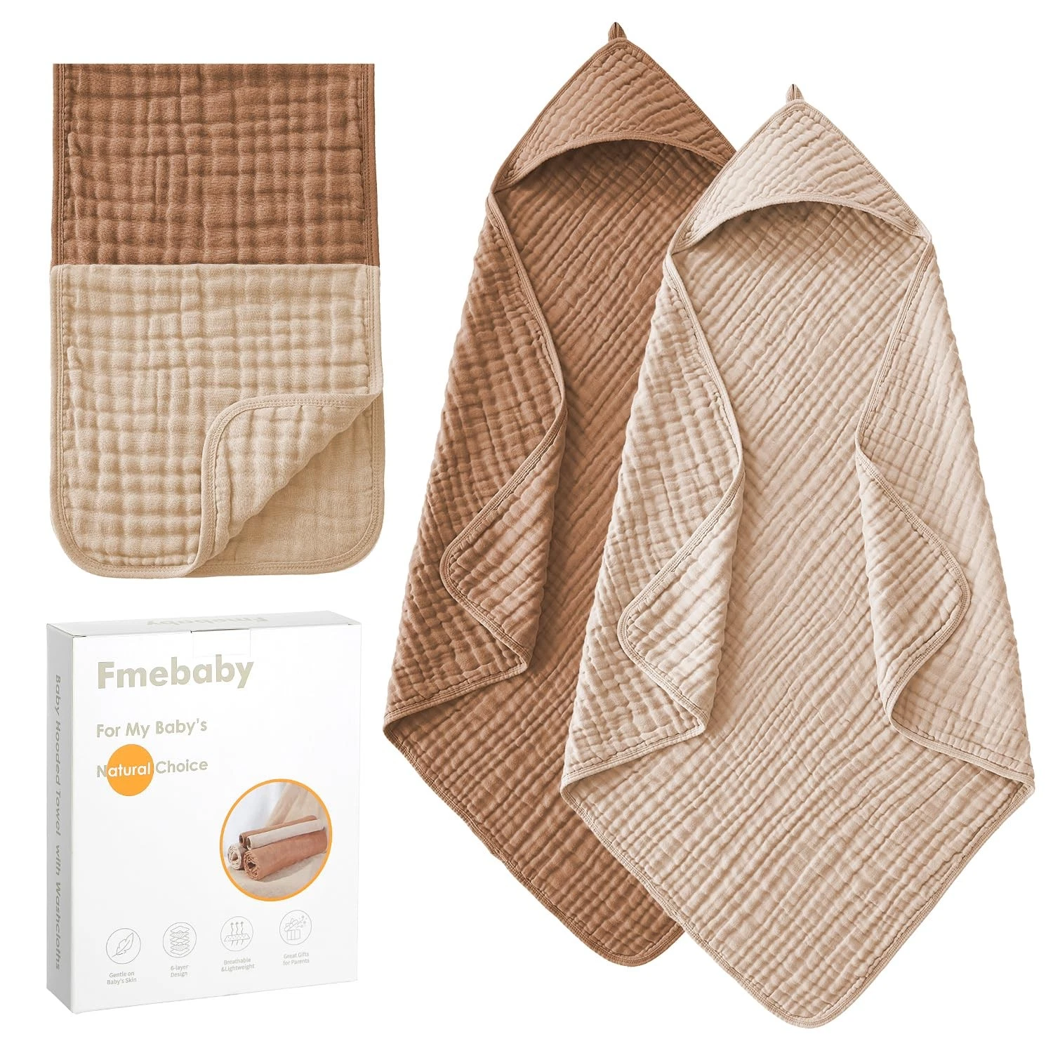 2 Pack Muslin Hooded Baby Bath Towels and 2 Pack WashCloth Set, 36x36 Inch So...
Opens in a new wind
