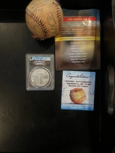 🔥 CelebrityMint SANDLOT 8 Signature Baseball + 2025 PCGS Gem BU Silver Eagle 🔥