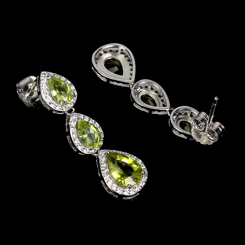 Summer 925 Silver Earrings Pear Peridot 8x6mm Natural Gemstone Jewelry - Image 3 of 4