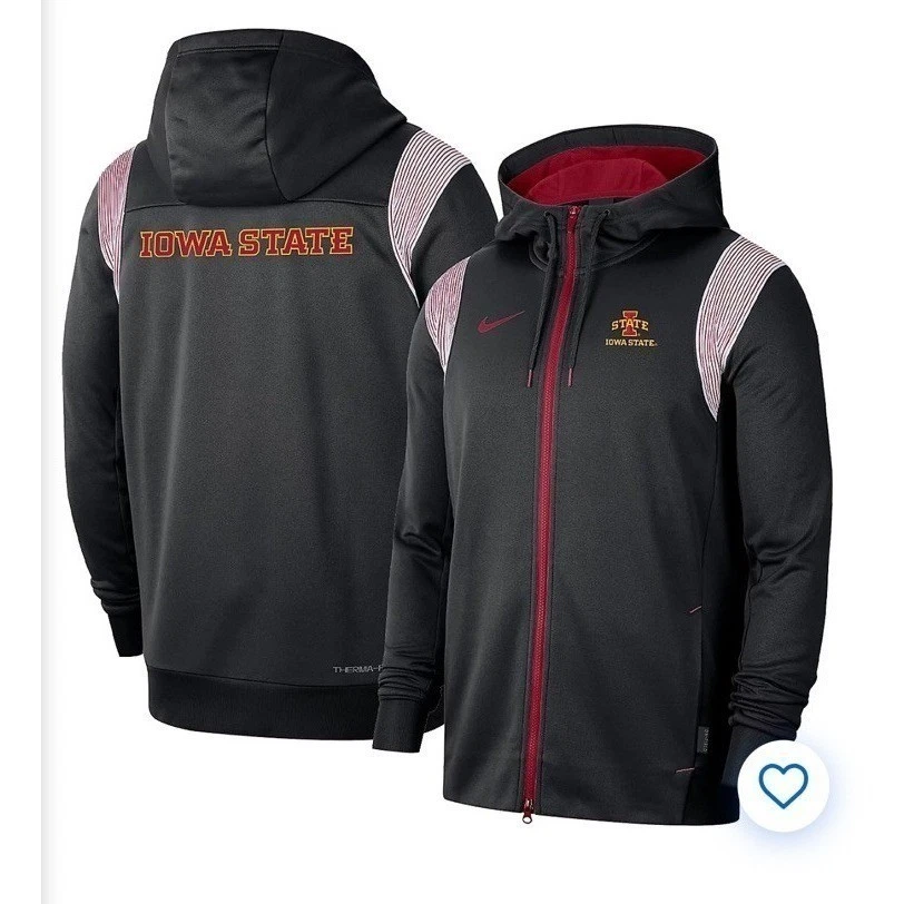 Nike Hoodie Mens Large Black Iowa State Cyclones Therma-FIT Full Zip On-Field