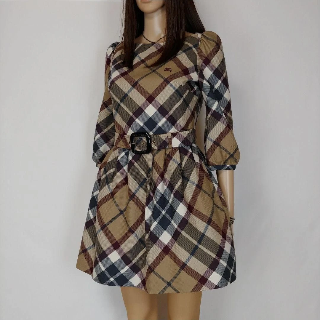 Abito Burberry blu etichetta lana pezzo unico bambina rosa quadri midi