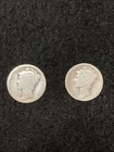 Lot Of Two Worn 90% Silver Mercury Dimes Partial Dates 10C