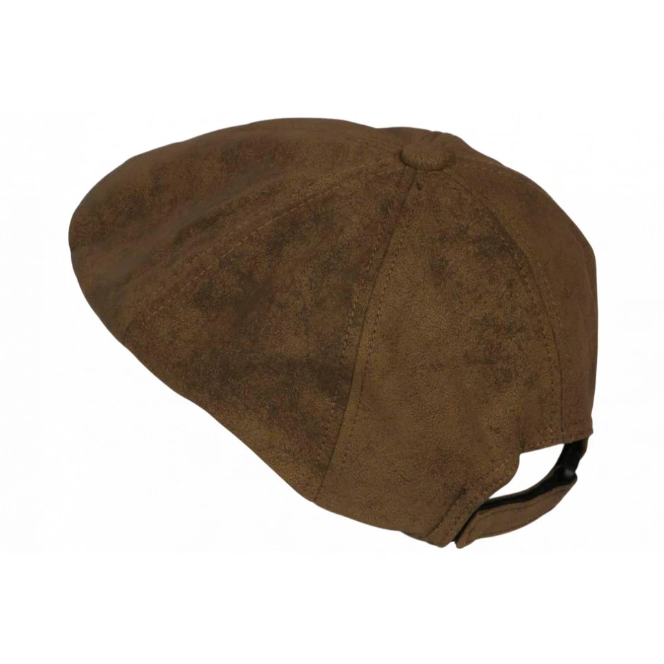 Beret Casquette Gavroche Cuir Marron Clair Rétro en Suedine Ajustable Nylro-Tai - Photo 3/4