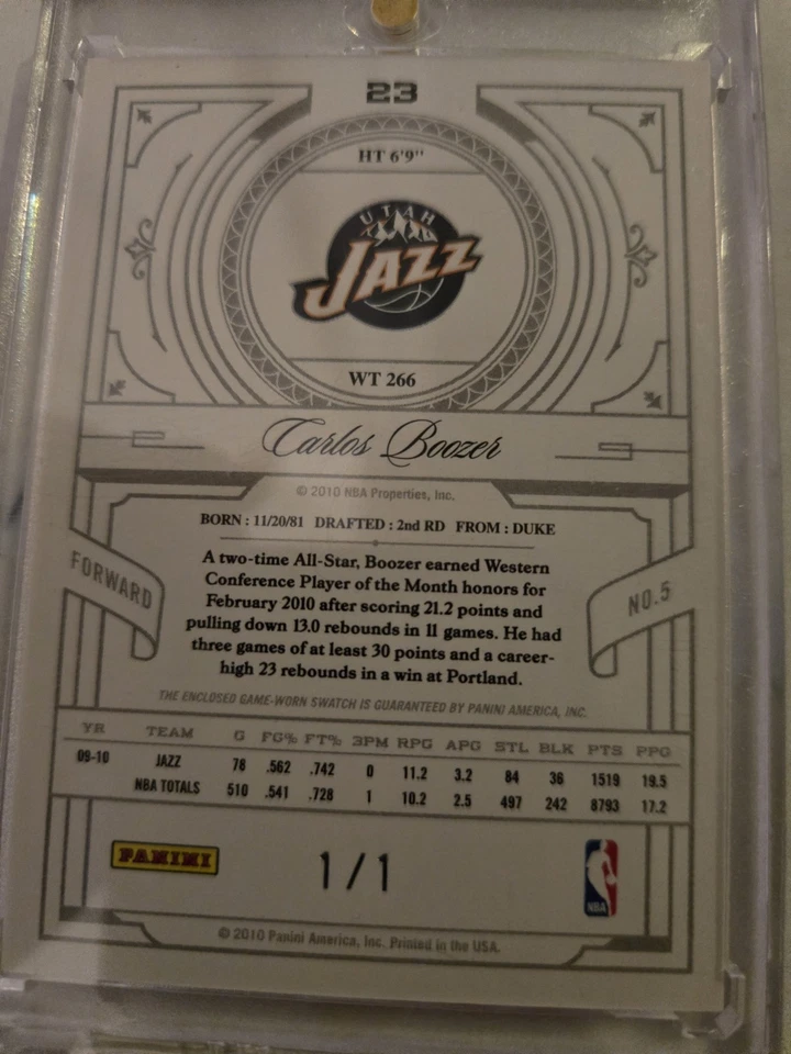 2009-10 National Treasures Century Material Carlos Boozer 1/1 Tag Game Worn Year - Image 3 of 4