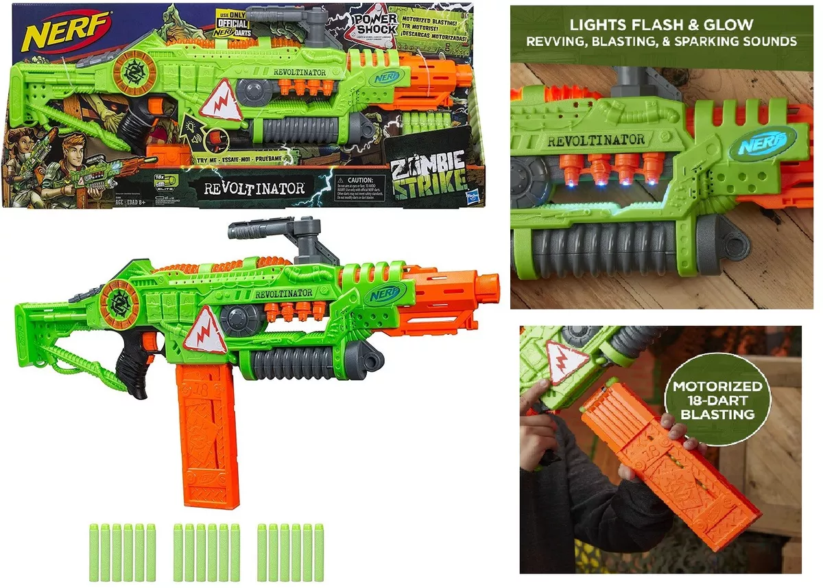 NERF Revoltinator Zombie Strike Toy Blaster with Motorized Lights Sounds &  18 Official Darts for Kids, Teens, & Adults