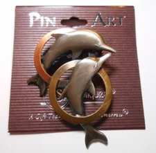 Signed Spoontiques Vintage Jumping DOLPHINS Pewter Brooch Pin
