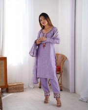 Latest New Lavender Chinnon Silk Salwar Kameez And Dupatta For Festival Wear