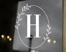 Monogram in Oval Wreath Vinyl Decal | Family Name Initial | Die Cut Sticker