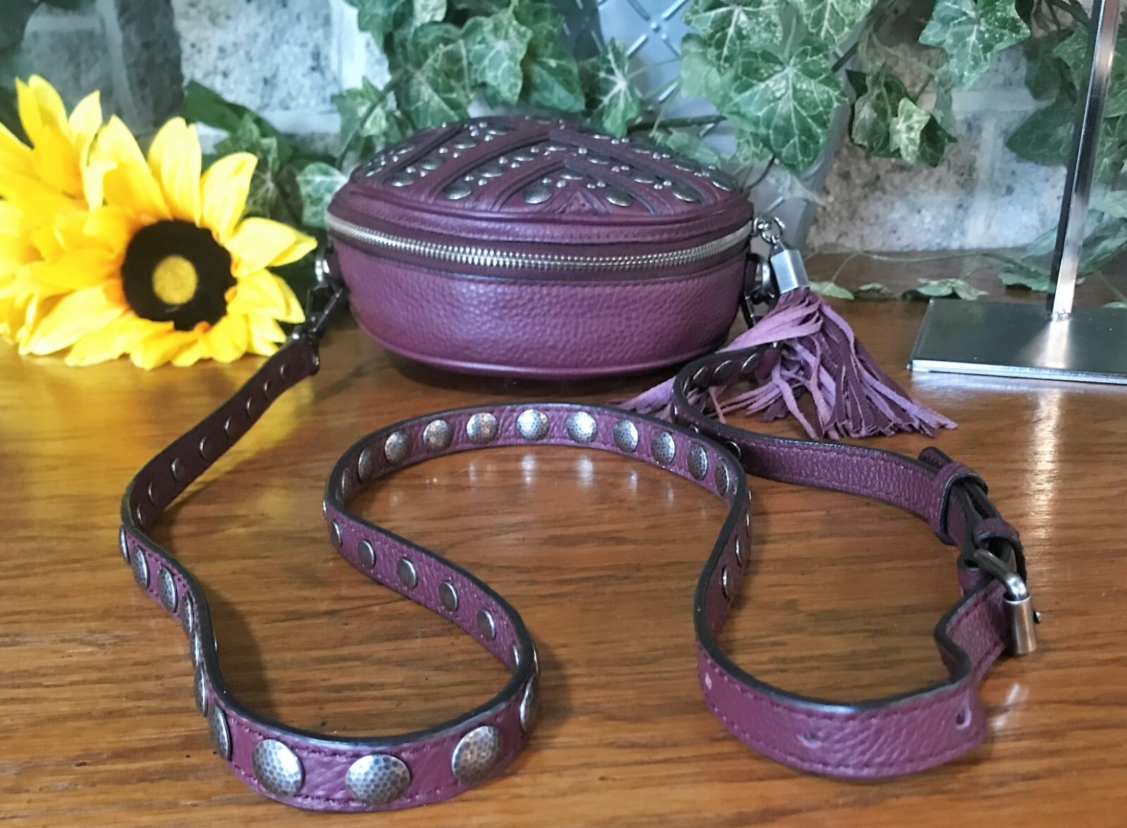 REBECCA MINKOFF STUDDED BIANCA ROUND CANTEEN LEATHER CROSSBODY BAG