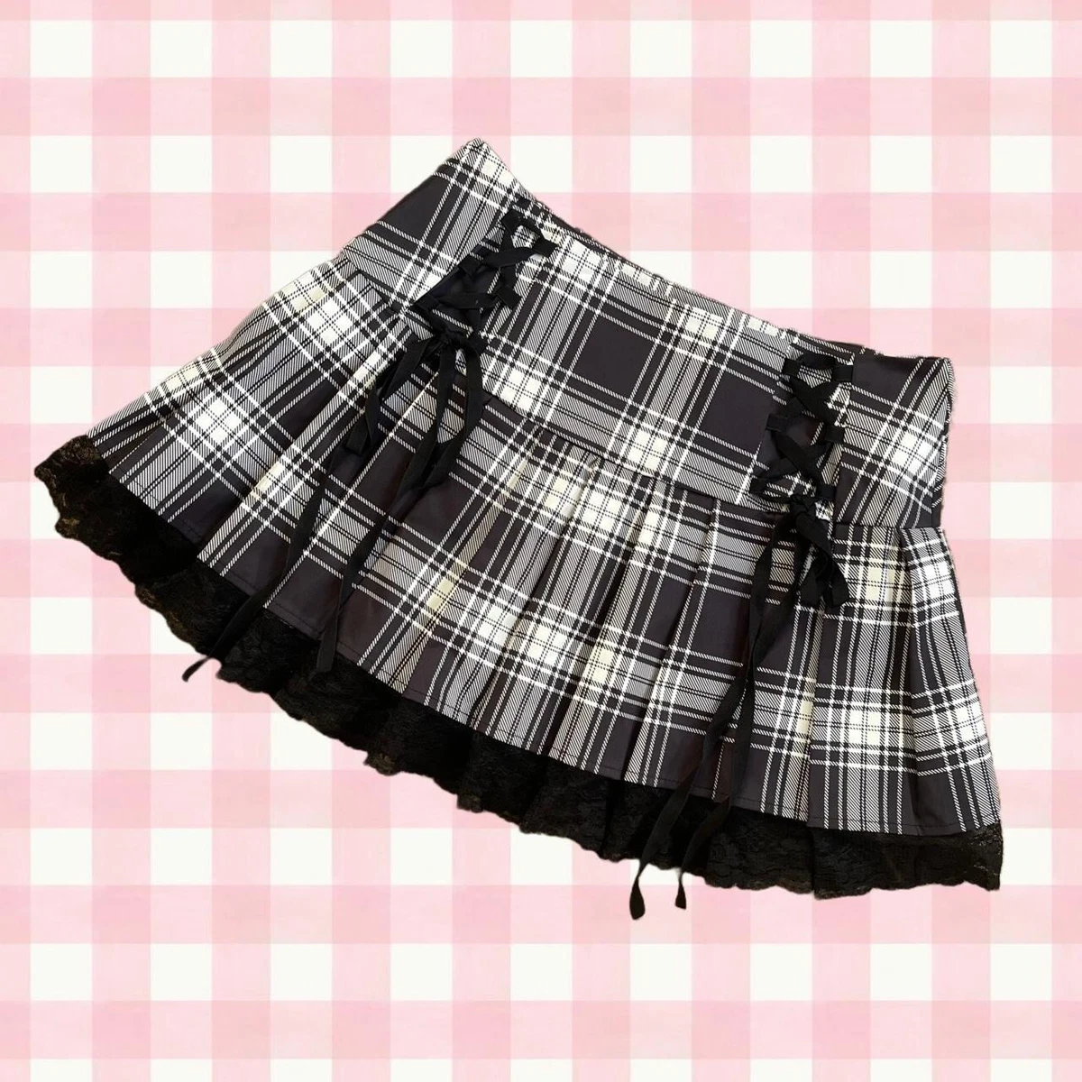 Brown black and top white plaid skirt