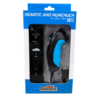 Old Skool Wireless Remote and Nunchuck for Nintendo Wii & WiiU - Black/Blue