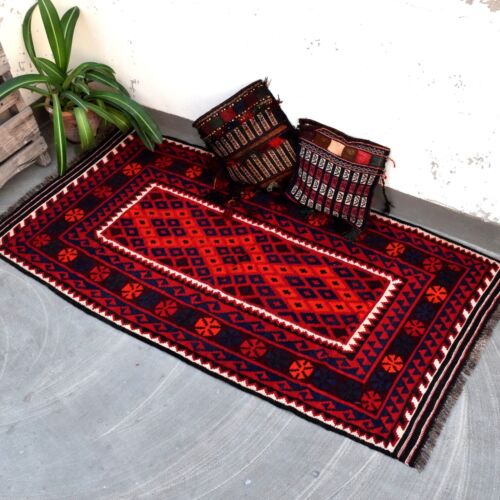 Small Handmade Kilim Red Rug Organic Dye Berber Flat Weave Hand Woven Moroccan - Picture 1 of 4