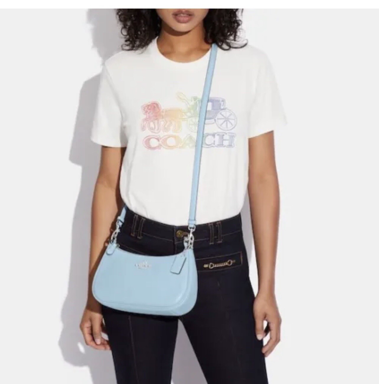 NWT Coach Leather Crossgrain Teri Shoulder Bag Crossbody In Silver