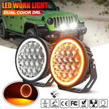 2X 9" Round LED Work Driving Lights Dual-Color Halo DRL Offroad For Jeep 4x4 UTV