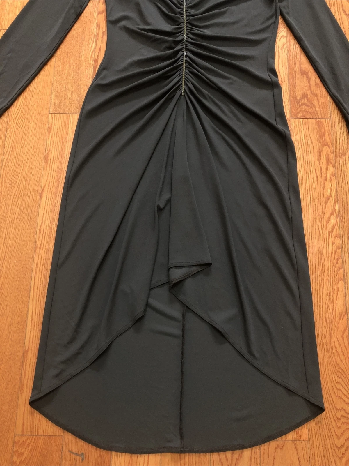 ABITO MIDI NUOVO SENZA ETICHETTE CELINE FRANCE MARRONE con cerniera arricciato 44 12 viscosa LAVORATO A MAGLIA 1 2k PROFONDO V