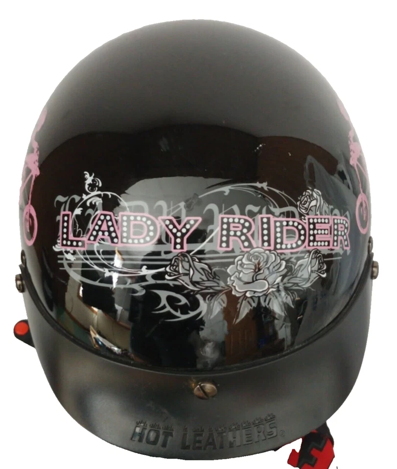 Casco de motocicleta Hot Leathers Lady Rider negro con rosas mediano con bolsa Foto 2 de 4