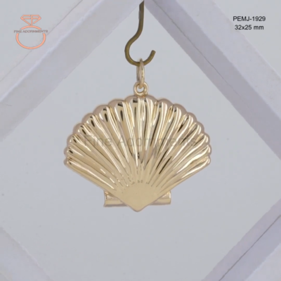 14k Yellow Gold Sea Shell Charm Pendant - Solid Gold Beach Jewelry