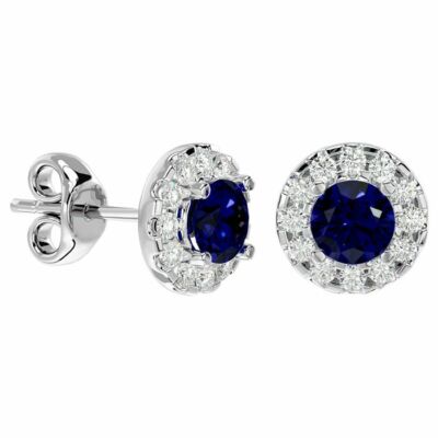 1 KARAT SAPHIR UND WEISSER DIAMANT HALO OHRSTECKER IN 14 KARAT WEISSGOLD