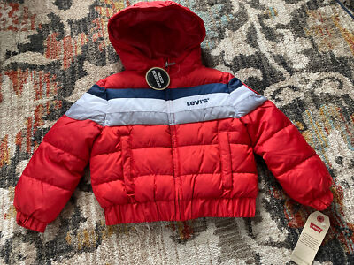 Levi's Boys Sz 2T Red Water Resistant Full Zip Hooded Puffer Coat Reg $80 