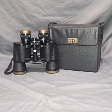 Vintage Selsi Lightweight Amber Coated Binoculars 7 X 50 Case Optics Birding