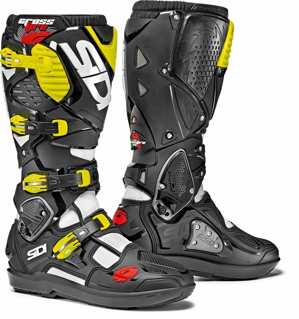 Stivali Sidi Crossfire 3 SRS Motocross Boots bianco nero giallo fluo moto