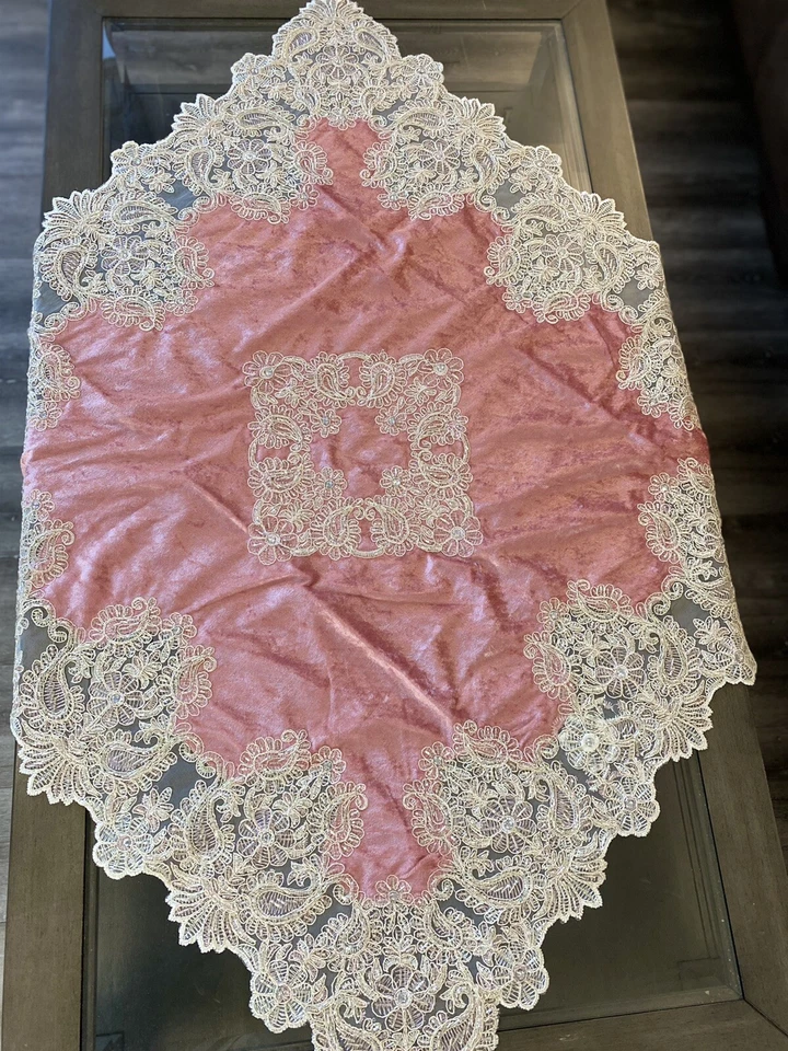 home decor table covers 4 pieces set Velvet Embroidered Tablecloth - Image 3 of 4