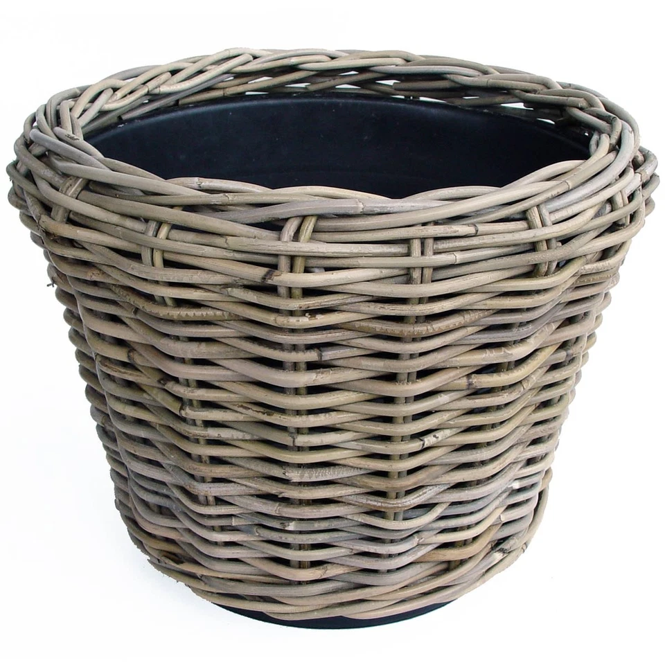 VAN DER LEEDEN DRYPOT® Rattan Pflanzkübel Grau Ø 43 cm - Sylter Körbe - Bild 3 von 3
