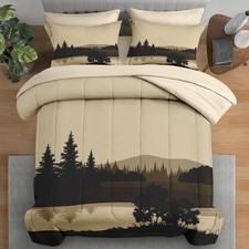 Comforter Set Queen Size, Mountains Tree Woodland 7 Pcs Bedding for and Adult...