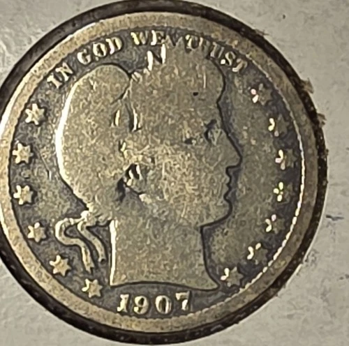 《Silver》1907 USA BARBER QUARTER -- .1808 OZ of SILVER!!!