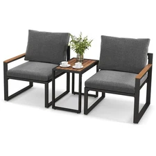 Patio 3 PCS Furniture Set w/ Soft Cushions  Aluminum Frame Weatherproof Outdoor