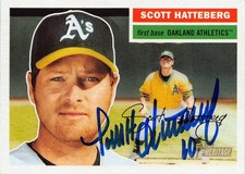 Scott Hatteberg autographed baseball card 2005 Topps Heritage #221 (Athletics)